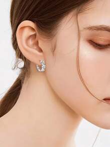 优雅 1 对 925 镀银奢华精致三花耳环 时尚魅力 女士婚礼礼物 派对生日首饰 - 銀色 - 查看 1