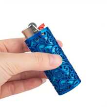 1pc Vintage Hollow-Out Floral Pattern Metal Bic J6 Full Size Lighter Shell, Fashionable Lighter Case - Multicolor - View 3