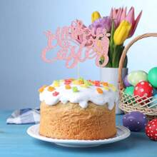 1 Stück Glitzer Kaninchen Karotte Kuchen Picker Rosa Happy Easter Kuchen Topper, Hasen Kuchen Dekoration für Happy Easter Geburtstags Party Zubehör