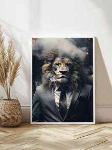 Quadro Decorativo Leão Empresário Terno Escritório Sala Quarto Hall - Branco - Visão 8