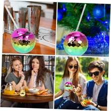 Disco Ball Plastic Cups With Straws, Glitter Girls Disco Ball Cups, Disco Beverage Cups, Reusable Disco Cups With Straws For Home Party Accessories