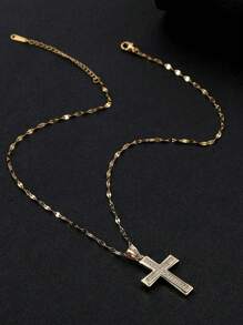 Hermoso collar con colgante de cruz, cadena de acero inoxidable personalizada, elegante y de moda, cadena a la altura de la clavícula, ideal para regalar a chicas en días festivos