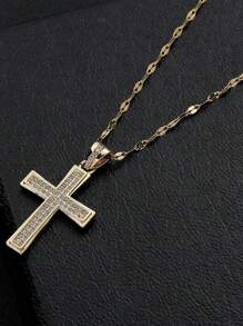 Hermoso collar con colgante de cruz, cadena de acero inoxidable personalizada, elegante y de moda, cadena a la altura de la clavícula, ideal para regalar a chicas en días festivos