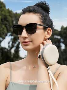 1pc Foldable Round Fashion Glasses For Women, Suitable For Daily Outfit, Photography, Shopping For Summer Beach Vacation,Outdoor,Travel