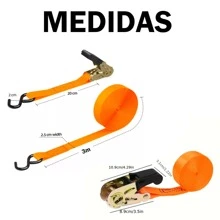 Vmingo 2pzs Sujetador Matraca Cinto 3m Auto Moto Carga Amarre 400kg	Tensor Acero cuerda de remolque cinturon de trinquete - Naranja - Ver 8