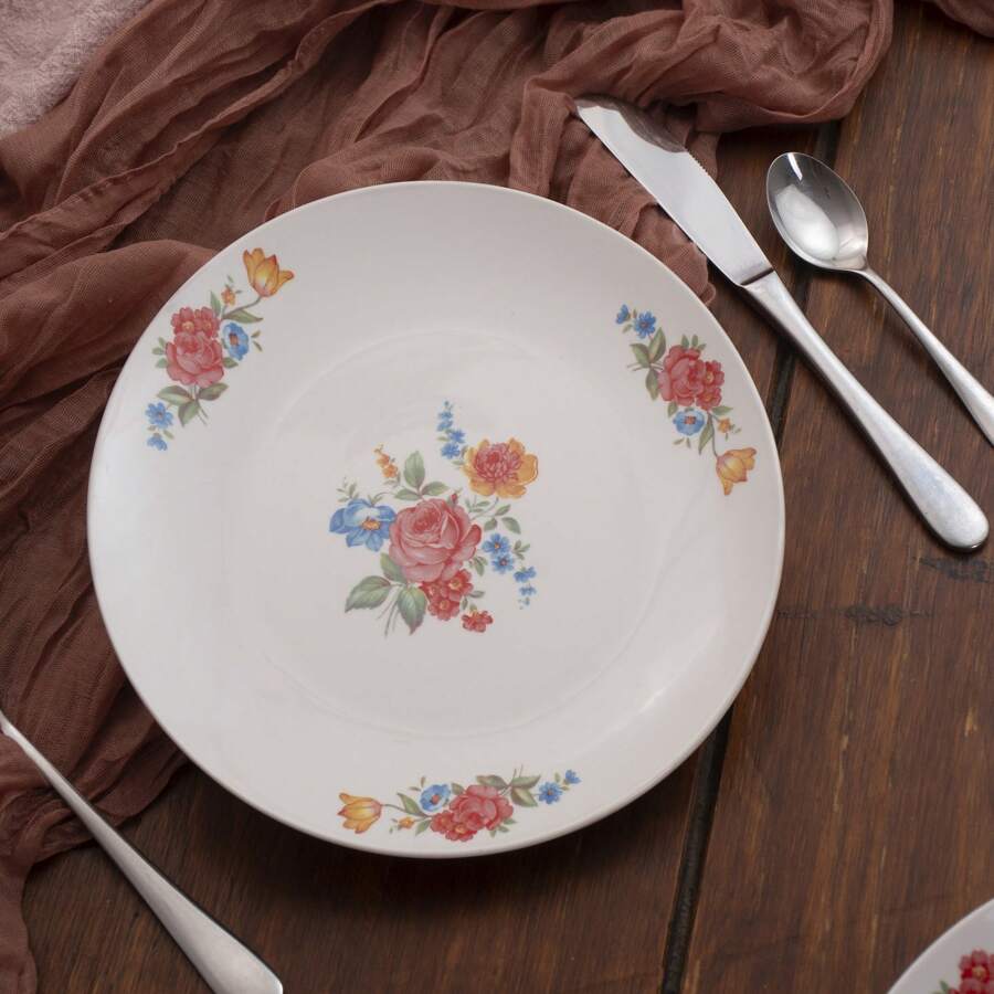 GLAZE Set Of 12 Pieces Decorated Ceramic Rice Plate 23 Cm. - Lucia - View 1