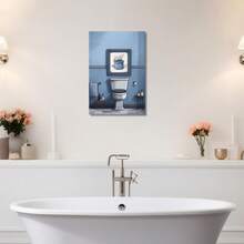 1pc Bathroom Wall Art Toilet Painting Canvas Prints Vintage Grey And Blue Artwork Funny Bathroom Poster For Home Bathroom Wall Decor
