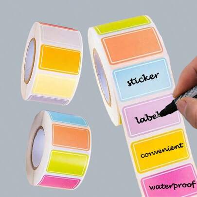 1 Rollo/500 piezas, 2 Rollos/500 piezas, Tamaño grande-1 Rollo/400 piezas, Colores aleatorios, Etiquetas adhesivas coloridas, Etiquetas adhesivas impermeables y escribibles, Etiquetas adhesivas de identificación