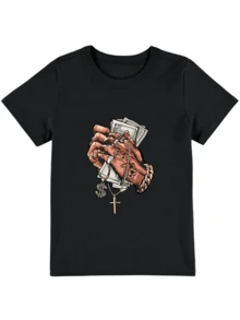 Camiseta Feminina Mãos de Favelado com Dinheiro - Estilo Tumblr / LANÇAMENTO - Preto - Visão 3