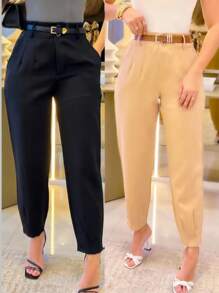 Women's Formal Carrot Tailored Trousers Basic Jogger Pants - Hitam - View 4