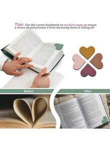 2pcs/1Set Leather Heart-Shaped Bookmark, Corner Book Accessory Cute Corner Bookmark, Reading Enthusiast Book Accessory, Women's Bookmark, Book Enthusiast Bookmark, Suitable For Gifts For Women, Children, And Book Enthusiasts, Cute Handmade Reading Gift Accessory,Color Random Back To School