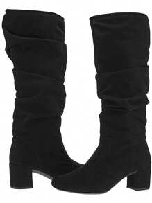 Women's Over-The-Knee High-Heel Long Boot With Low Square Heel Soft 452 - màu đen - Xem 4