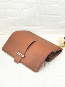 MINGYOU 新款女士多功能大容量钱包，时尚经典搭扣翻盖简约多卡位手机钱包，女士礼物，钱包，手提包，长款钱包 - 棕色 - 查看 7