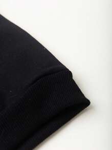 Girls' Winter Jacket With Hood In Basic Plush Sweatshirt - Black - View 4