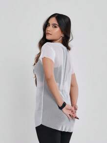 Women's Transparent Tulle Gym Blouse, Long Sleeve T-Shirt/Blouse, Butt Cover, Comfort, Summer, Fitness Fashion BL259 - 白色 - 查看 3