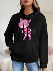 Devil Cotton Big Size Women Hoodie Anime Girl Chibi Demon Femboy Jacket - 黑色 - 查看 1