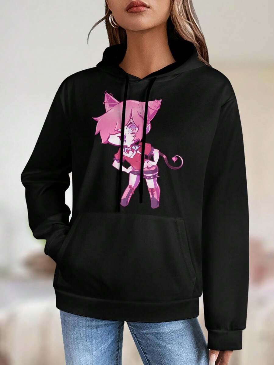 Devil Cotton Big Size Women Hoodie Anime Girl Chibi Demon Femboy Jacket - 黑色 - 查看 1