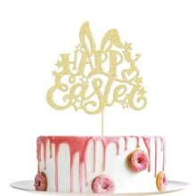 1 pièce Décoration de gâteau lapin de Pâques oreille avec paillettes dorées Joyeuses Pâques, décoration de gâteau pour thème de printemps de fête d'anniversaire