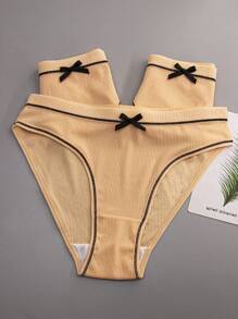 3pcs Women Nude Color Bow Cute Comfortable Sexy Sports Briefs