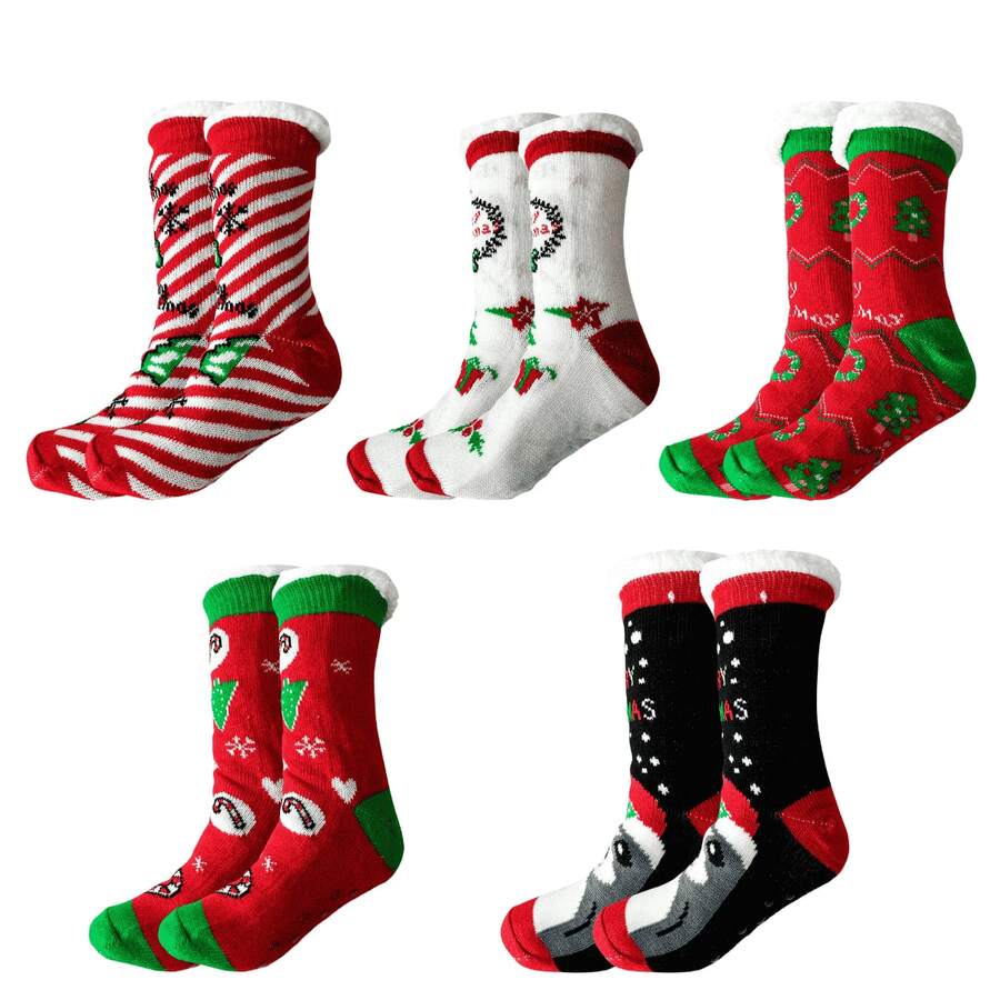 Unisex Christmas Plush Socks For Women And Men Pack Of 12 Pairs Wholesale Ye Store - 彩色 - 查看 1