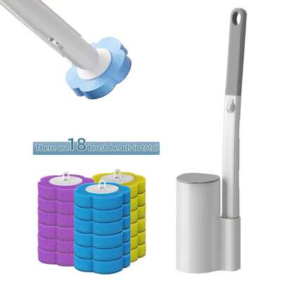 Disposable Toilet Brush With 18Refills, Toilet Bowl Brush Disposable Toilet Cleaning System, Storage Caddy And 18 Toilet Brush Refill Heads For Bathroom Cleaning Bathroom Decor Fall Decor