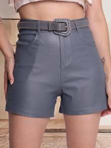 Leather Shorts With Pocket And Belt Attachment/LS267 - Gris - Ver 1