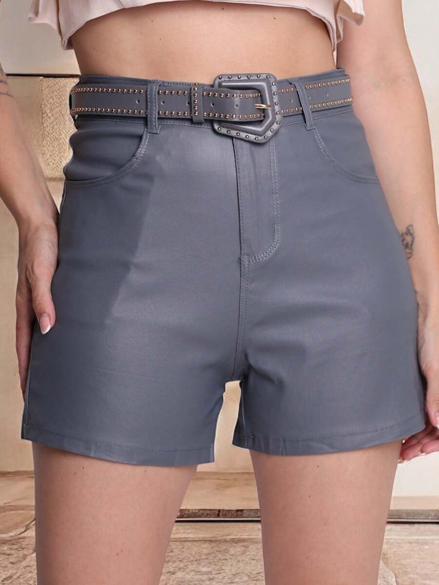 Leather Shorts With Pocket And Belt Attachment/LS267 - Gris - Ver 1