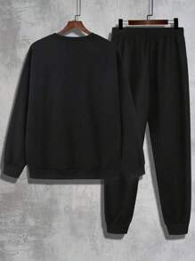 Sports Set, Long Sleeve Sweatshirt And Pants, For Men, Horse Print, Black Round Neck, Soft And Comfortable Sweatshirt - Negro - Ver 2