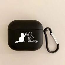 Black Matte Finish TPU Protective Case With Black & White Cat Pattern For Pro 1/2/3, Soft Shell With Keychain - Black and White Cat Frosted Earphones - View 2