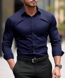 Slim Shirt With Original Zafferano Elastane - Azul Marino - Ver 1