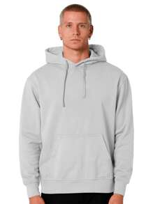 Men's Plain Kangaroo Hooded Sweatshirt Without Plain Print - Grey - View 2