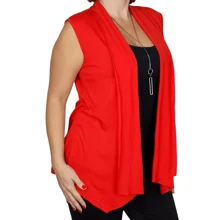 Kit 2 Women's Vest Viscolycra Third Piece Long Elegant Cardigan - 黑色 紅色 - 查看 4