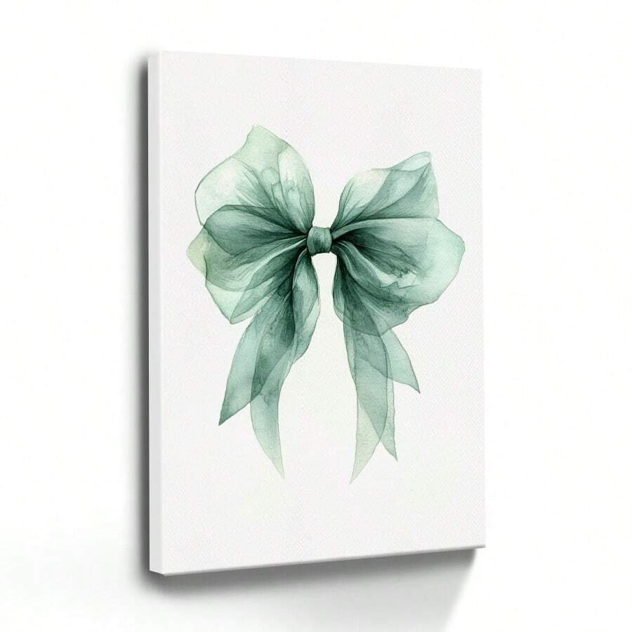 1 Pc, Soft Watercolor Mint Green Bow With Light Airy Textures, Original, Canvas, Wall Art, Living Room Wall Decorations, Bedrooms, Bathrooms, Frame Poster Art Prints, Hanging Paintings, Home Decoration, Festivals. Home Decorati 1 (1) - Multicolor - View 1