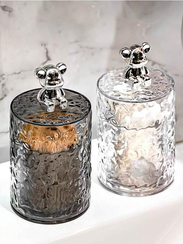 قطعة 1 صندوق تخزين فرشاة التنظيف مزود بغطاء ، حامل خيط تنظيف الأسنان والمسواك ،منظم العناية الشخصية و التخزين ، مناسب للمنزل/المكتب/الفندق ،تصميم عصري بسيط مع نمط الجليد وزخرفة الدب