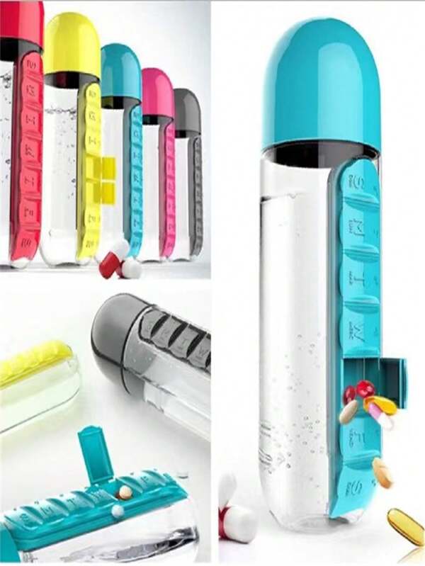 1pc 2-In-1 Multifunctional Pill Box With Water Cup, Includes 7-Day Pill Box, Capsule Cup, Tablet Cup, Water Bottle, For Outdoor, Camping