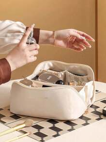 1 件大容量化妆包，PU 化妆品收纳包，浴室洗漱用品收纳袋，适用于化妆刷、铅笔、眼影、口红、珠宝、数码配件等 - 白色 - 查看 2