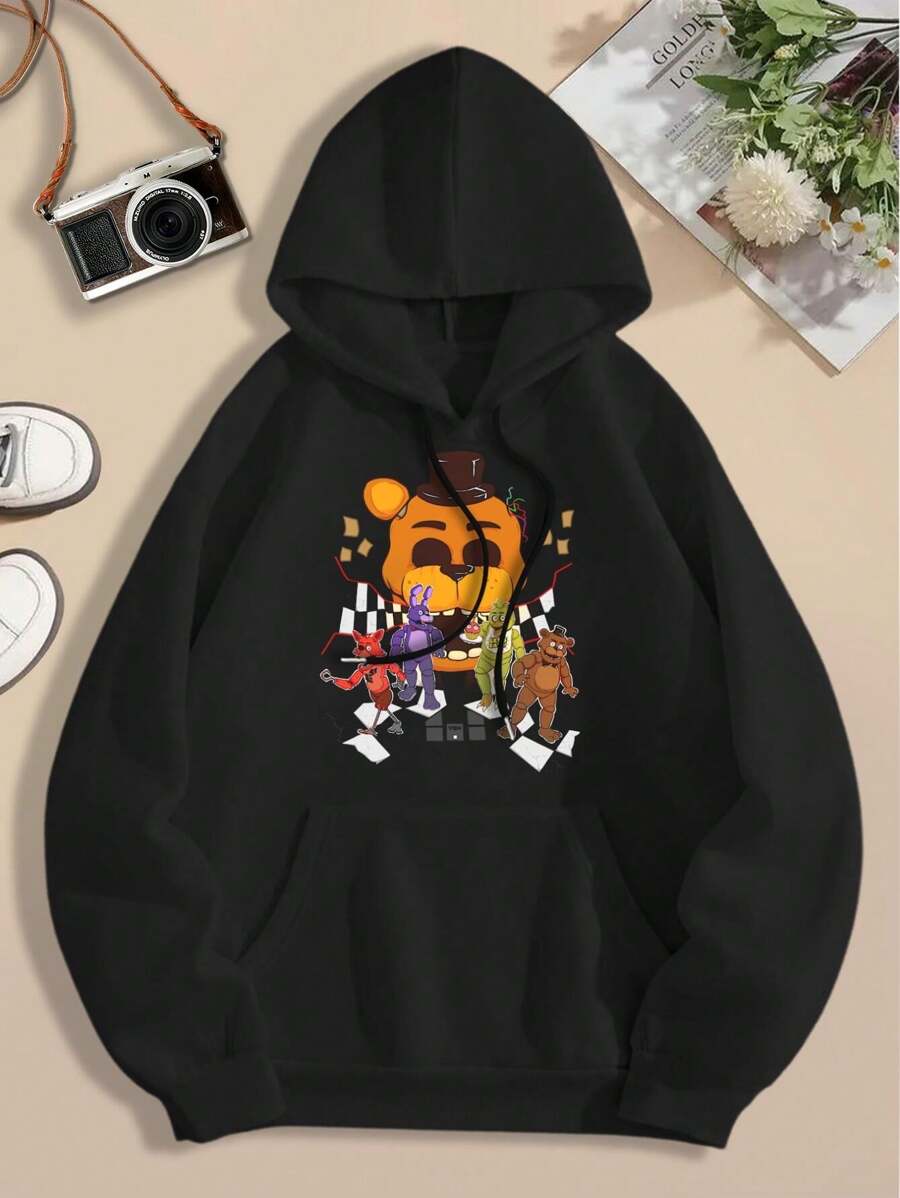 First Night (Neon) Bonnie Chica Foxy Golden Freddy Fazbear FNAF Big Size Women Hoodie Hoodies For Women - Negro - Ver 1