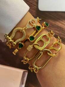Pulseira dupla STYLEVER com fivela de ferradura dourada, cravejada com diamantes coloridos, corrente de aço inoxidável, combinada com pulseira estampada, estilo único e requintado
