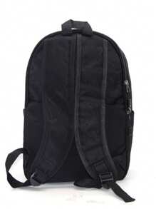 Mochila escolar impresa versión coreana de gran capacidad simple de color sólido mochila para estudiantes de secundaria y bachillerato - Negro - Ver 4
