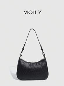 Bolso de mano con textura de avestruz, nuevo modelo de verano con bolso de hombro de calidad, bolso de sobaquera sencillo, bolso de media luna - Negro - Ver 2