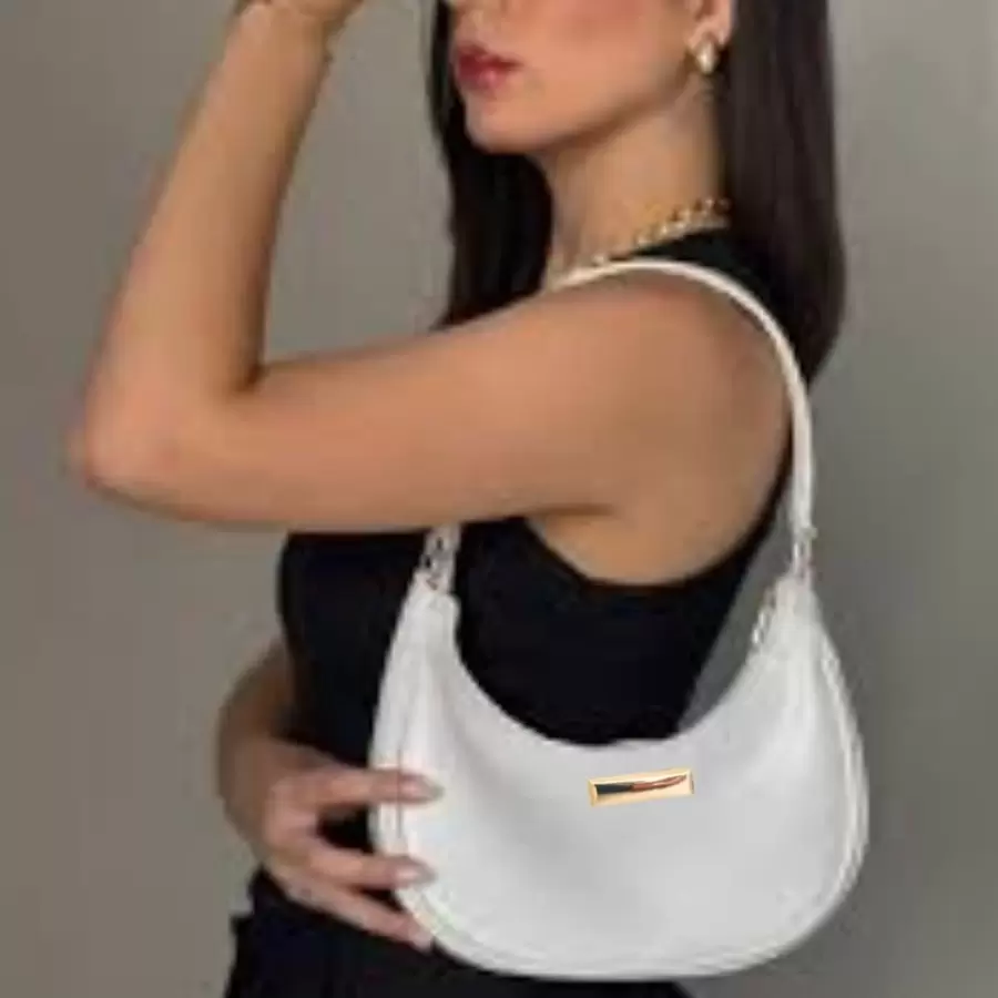 Bolsa Baguete Meia Lua Branca Feminina Média Alça de Ombro