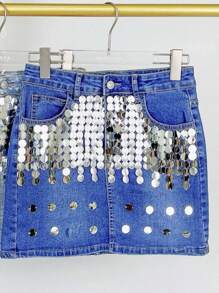 Sequined Denim Skirt