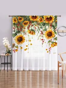 1pc Nordic Style Simple Window Curtain, Sunflower Print Design, Privacy Preserving, 100g Fine Texture, Minimalist Bedroom Style Suitable For Daily Home Window Decoration