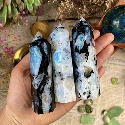 Đá pha lê có vết nứt tự nhiên, không bị hư hại. 1 tháp đá mặt trăng cầu vồng độc đáo, đá mặt trăng - Dùng để trang trí bàn làm việc tại nhà và văn phòng, lựa chọn lý tưởng làm quà tặng, đồ thủ công tự làm, mẫu trang sức, phụ kiện làm đồ trang sức tự làm