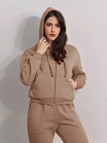 Sweatshirt Set With Pocket - Khaki - View 3