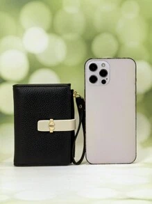 MINGYOU Women Short Wallet PU Bicolor Patchwork Mini Handbag Student Snap Fastener Multifunction Wallet Card Case Compact And Elegant Suitable As Holiday Gift For Women Wallet Mini Wallet Purse Wallet Small Wallet - Black - View 1