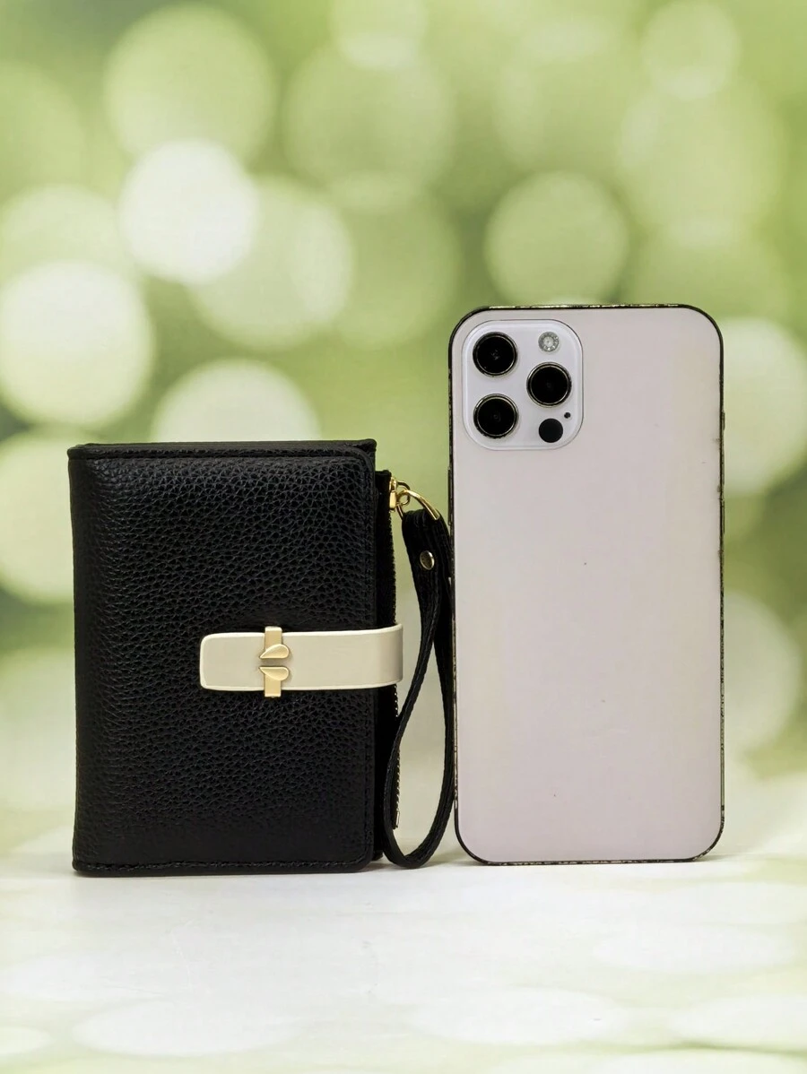 MINGYOU Women Short Wallet PU Bicolor Patchwork Mini Handbag Student Snap Fastener Multifunction Wallet Card Case Compact And Elegant Suitable As Holiday Gift For Women Wallet Mini Wallet Purse Wallet Small Wallet - Black - View 1