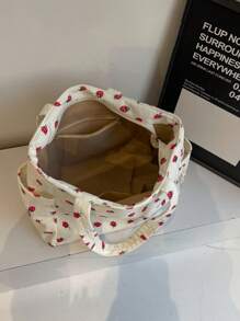 Lente schattige aardbei foto tas case pluche gestreepte canvas tas is een lichtgewicht zakelijke casual minimalistische boodschappentas geschikt voor tiener vrouwelijke studenten,