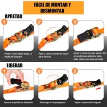 Vmingo 2pzs Sujetador Matraca Cinto 3m Auto Moto Carga Amarre 400kg	Tensor Acero cuerda de remolque cinturon de trinquete - Naranja - Ver 6