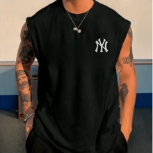 Men's Oversized Tank Top Stylish Gym 100% Cotton Scoop Neck Shirt Top - Black - View 1